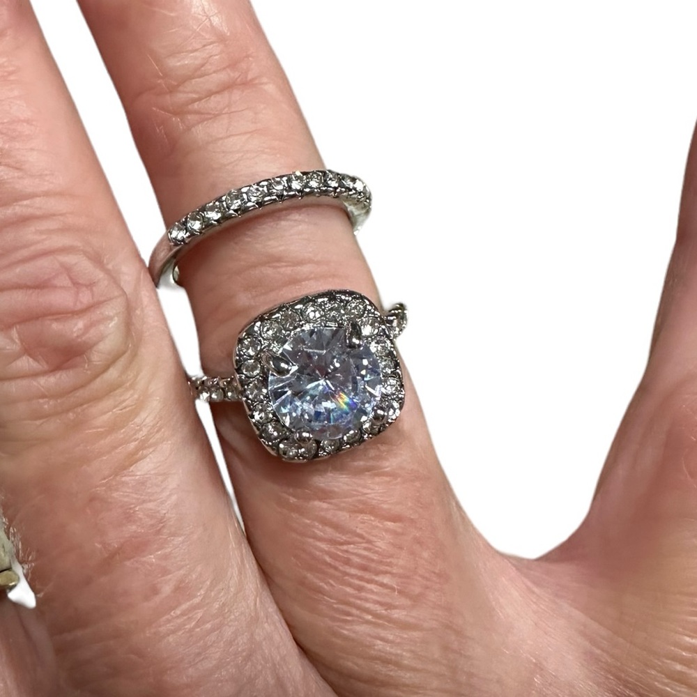 2 Piece Silver Diamond Solitaire Ring Set - image 1